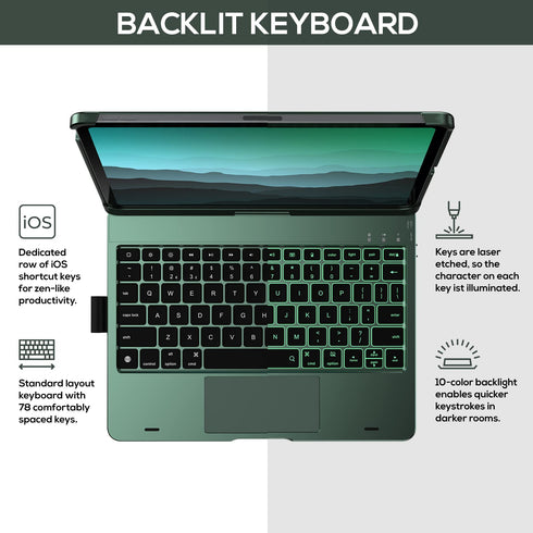 Typecase Touch Keyboard Case with Trackpad for iPad Air 5th Gen (10.9-inch, 2022): 360° Rotatable - 11 Colors Backlight - Wireless Keyboard with Pencil Holder for iPad Air 5th & 4th Gen